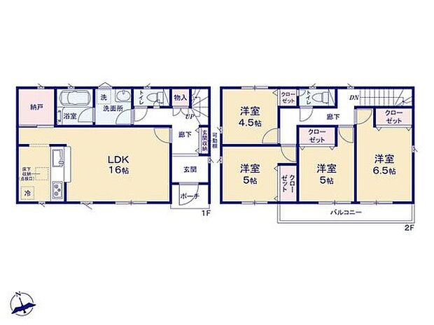 【4LDK+S】【16帖】のリビングを見渡せるキッチン横には便利な「納戸」付き☆
PCエリアやストック食品などの収納庫などにもお使いいただけますね♪
もちろん、全居室収納完備です☆