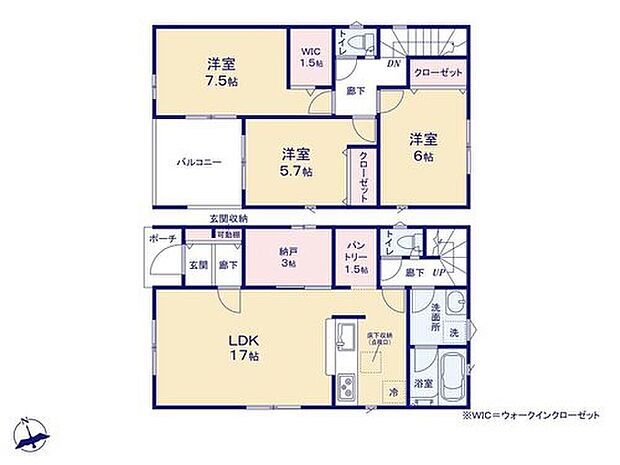 【3LDK+S】【17帖】のLDKの横には「納戸」と「パントリー」をご用意しました!
収納だけでなく「家事・PCルーム」、お子様の「プレイルーム」などにも役立ちそう☆
2階居室も、もちろん収納完備です♪