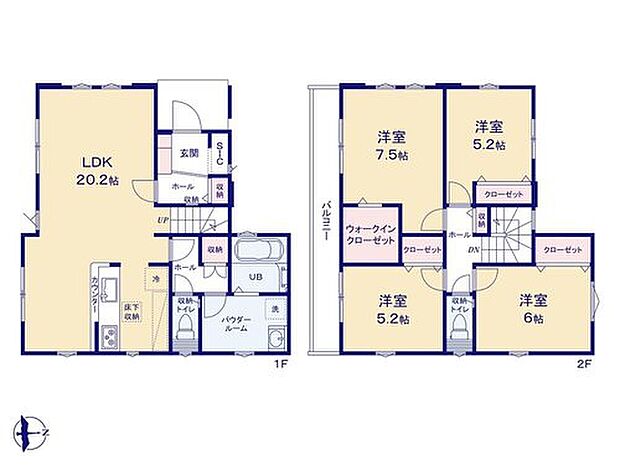 【4LDK】とにかく収納豊富なコチラの間取り☆
水廻りに向かうホール・2階廊下・玄関ホール
さらに「SIC」と「WIC」もご用意しました！！
毎日をスッキリ快適にお過ごしいただけるお住まいです♪