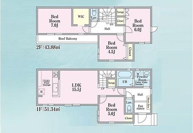 【4LDK】階段からホールへ続く扉まで、リビング全体を見渡せる対面式キッチン！
顔を見ながらのコミュニケーションが自然と増えます♪
大容量のWICやリビング収納などで暮らしの空間がスッキリ整います♪