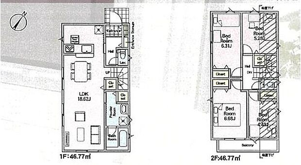 【4LDK】広々18帖超のLDK！対面キッチンからはLDK全体を見渡せます♪
リビングイン階段で、お子様の帰宅もすぐわかりますね。
2階に4部屋をまとめることで、ご家族それぞれのプライベート空間も保てますね。