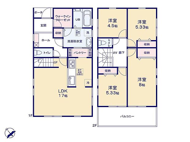 【4LDK】玄関から行き来できるWICは、SICのようにアウトドア用品の収納場所としても◎洗面室、パントリー、キッチンへも続いているので、帰宅後の動線が便利な間取りです！