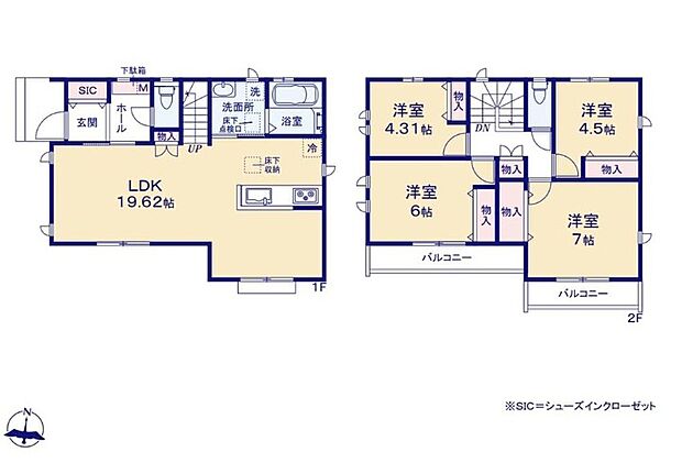 【4LDK】リビングは風通しの良い3面採光です♪
玄関にはシューズインクローゼットを完備！ゴルフバックやベビーカーも収納できます！