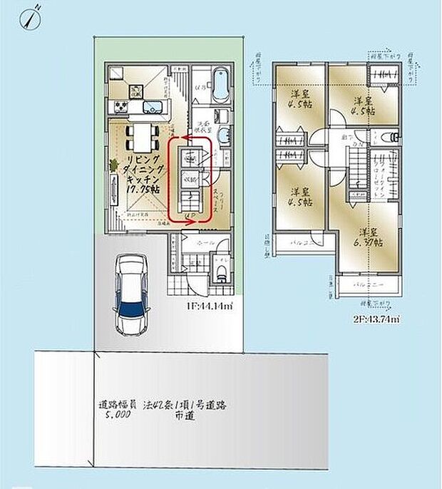 【4LDK】嬉しい「床暖房」設置済みのリビングは寒い時期もポカポカです♪
洗面・浴室と回遊できる空間設計で、家族の帰りがわかります♪
2階主寝室にはしっかりサイズの「WIC」をご用意しました♪