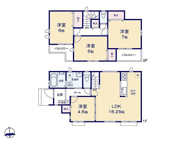 【4LDK】全居室南向きで明るいお住まい☆
1階にある洋室は、扉を広げれば、リビングがさらに広々とした空間に♪
リビングイン階段の間取りで家族のコミュニケーションも深まります◎