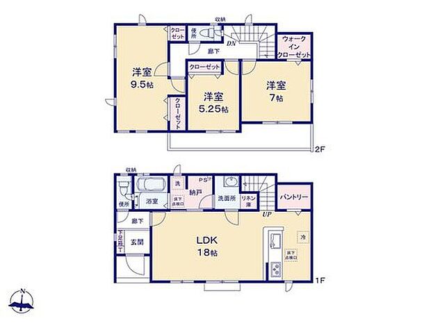 【3LDK】家族の様子がよくわかる「リビングイン階段」☆
洗面室は脱衣所とわかれた間取りで、来客時も使いやすい間取りです◎
大容量のパントリー・WIC、リネン庫が揃い、収納も充実しています♪