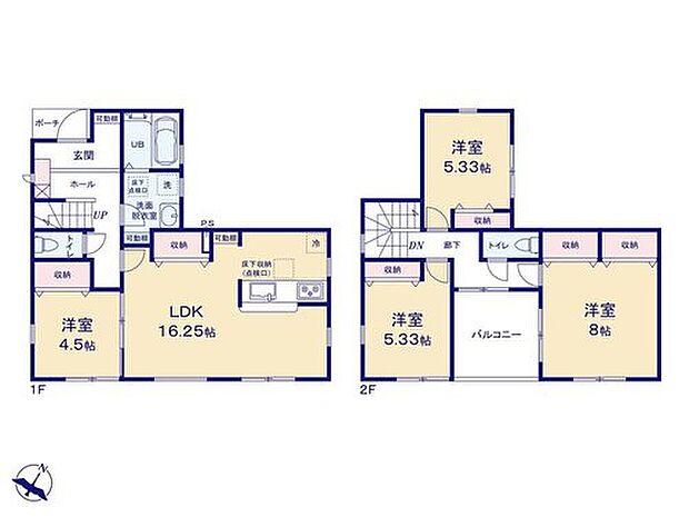 【4LDK】ワイドバルコニーに2室が面した間取り☆
どのお部屋にも爽やかな風が舞い込むように配慮されています♪
キッチン付近に水廻りが集約されていて家事効率も良好です!
