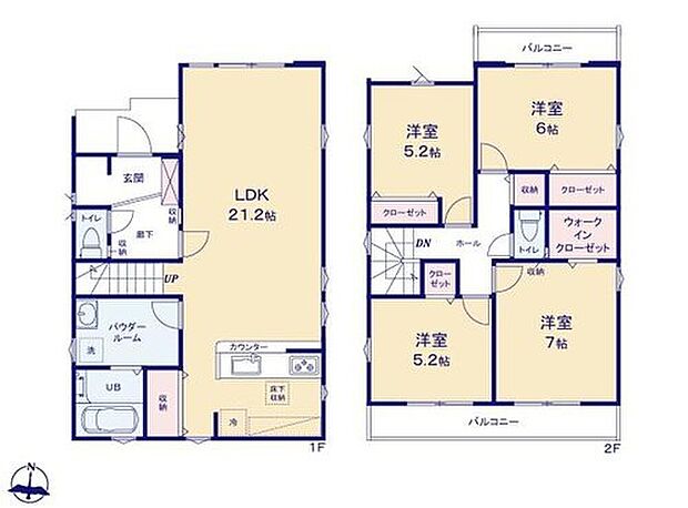 【4LDK】◇家族のコミュニケーションを重視した対面式キッチン・リビングイン階段プラン♪
◇広々21畳LDK。こだわりの家具でコーディネイトしてみませんか?
◇家族の共用物入にもなる、奥行のあるリビング収納♪