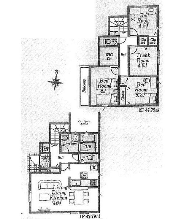 【3LDK+S】ビルトインガレージのある間取り♪
LDKは明るい3面採光！
2帖のWICには、季節物のお洋服や、思い出の品もスッキリ収納出来ますね♪