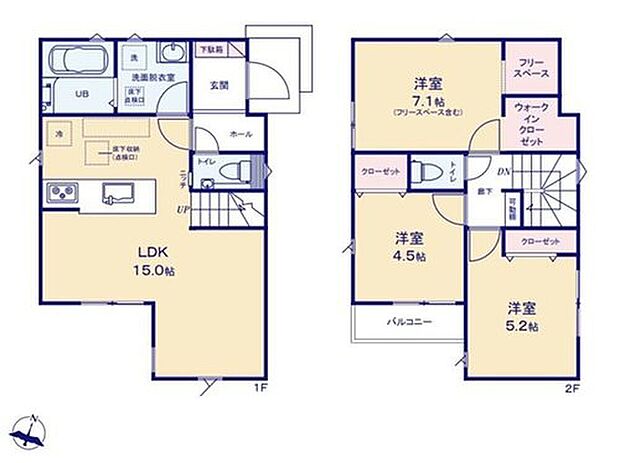 【3LDK】◇会話が自然と弾む対面式キッチンやリビングイン階段を採用♪
◇水回りと玄関が近く、普段の家事も買い物から帰宅後の導線も快適です♪
◇WICやフリースペースの備わる主寝室！お部屋がすっきり整います♪