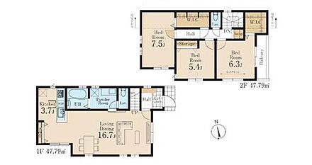 ゆとりのサイズ【20.4帖】のLDK！！
窓を多く設置し、通風・採光に配慮した快適な空間です☆
2階には2部屋に「WIC」をご用意しました♪
毎日スッキリ☆暮らしが整うお住まいです！ 