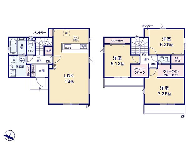 【3LDK】2階ホールのファミリークロークは、家族の冬物や、季節物の家電を収納する場所としてもオススメです♪個室感のある3部屋で、ご家族それぞれのプライベート空間を確保しました◎