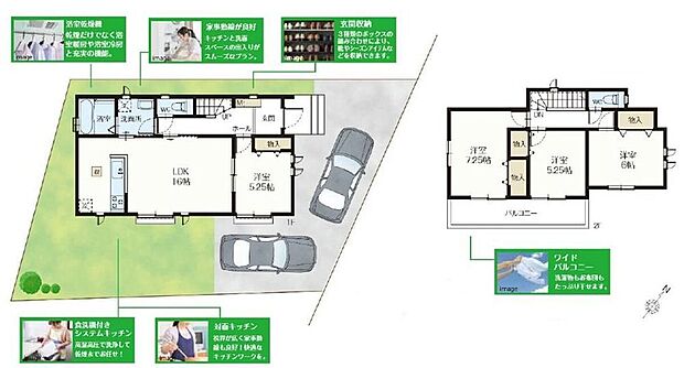 【4LDK】洗面室は便利な2WAY！帰宅後の手洗いもスムーズに行えます◎1階居室は、お子様が過ごすスペースとしてもオススメです♪収納もあるので、散らかりやすいおもちゃや、お布団をしまっておくのも良いですね♪