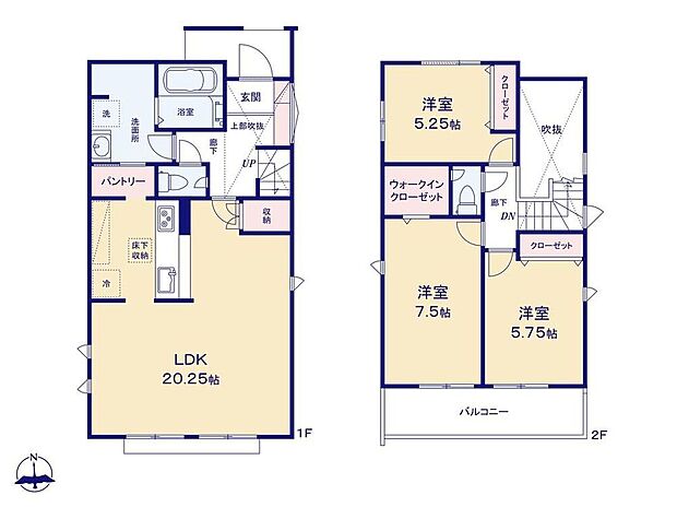 【3LDK】お家の顔である玄関。吹き抜けのある間取りで開放感がございます◎20帖超の広々LDK♪家事動線がスムーズなパントリー、リビング収納付き♪日当たりの良いバルコニーは、洗濯物もよく乾きます☆