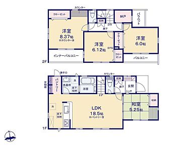 全居室南向き◎二面採光で明るさを確保！パントリーは、可動棚付きで、使い勝手もバツグンです♪勝手口付きなので、ゴミ出しの際にも便利♪書斎・収納など、様々な使い方が出来る「納戸」もございます♪ 
