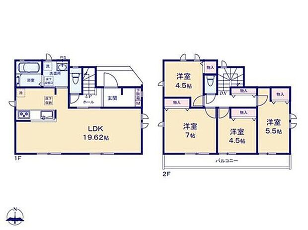 【4LDK】広々SICやワイドなホール収納で共有スペースもすっきり片付きます♪
開放感溢れる19帖を超えるLDK!ゆったりした広さでレイアウト自由自在♪
2階の3部屋から出入りできるバルコニーで洗濯やお布団干しも快適♪
