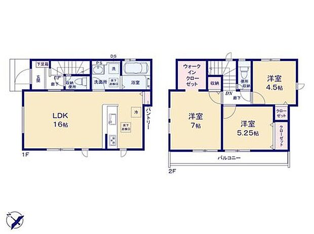 【3LDK】対面式キッチンでご家族のコミュニケーションが増える間取り♪
キッチンには食料品のストックにも便利なパントリー付き◎
大容量のWIC完備で季節物のお洋服もたっぷり収納できます!