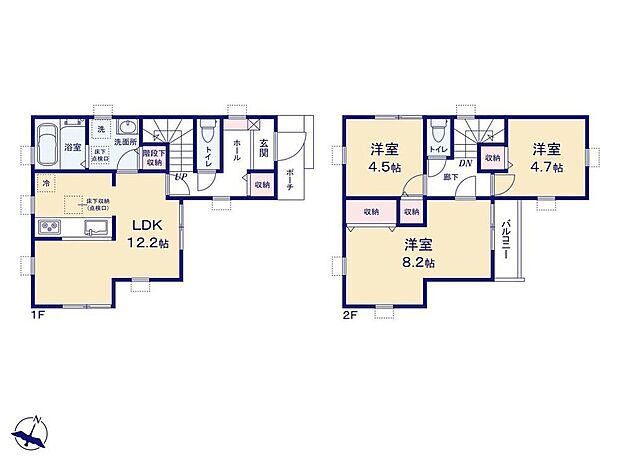 【3LDK】窓が多く、採光良好なLDK☆洗面室には便利な収納付き!洗剤のストック場所にも便利です◎主寝室は8.2帖とひろびろ♪個室感のある3部屋で、ご家族それぞれお寛ぎ頂けます♪