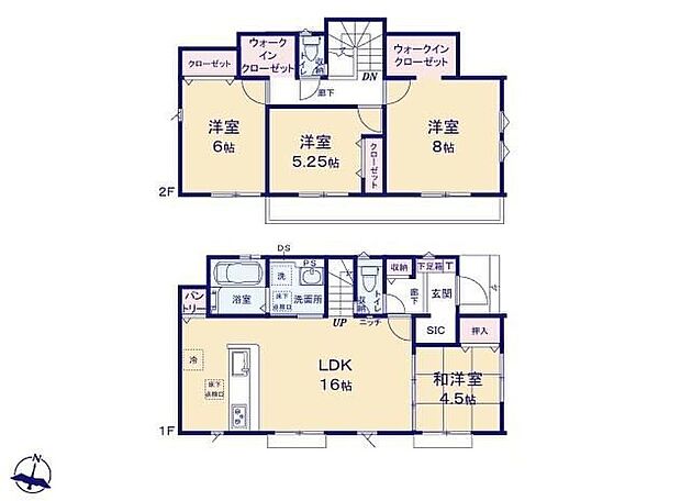 【4LDK】リビングと和室の間の引き戸を開ければ20帖超えの大空間が広がります♪2つのWIC・パントリーを採用した、収納充実なプラン♪SICは傘やレインブーツなど普段使わない雨の日グッズも収納できます♪