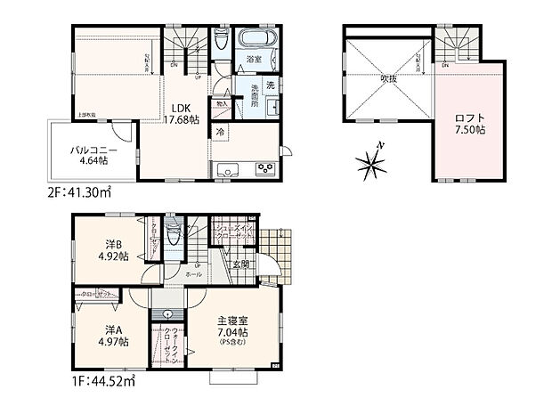 【1LDK+2S+ロフト】【推しポイント】
シューズクローゼット+テレワークスペース+パントリー+7.5帖の固定階段付大型ロフト
注文住宅を手掛けるTAKIHOUSEのブランピュールシリーズ♪女性にやさしい自然素材の家♪