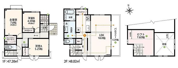 【3LDK+ロフト】【間取り推しポイント】
シューズクローゼット＋1階小洗面+ウォークインクローゼット＋パントリー＋7.62帖固定階段大型ロフト