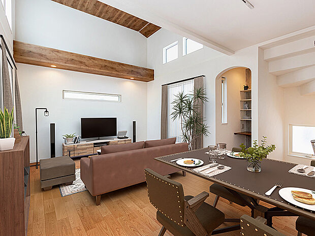 【リビング・ダイニング（施工例）】居心地の良いダイニングは、食事の時間を豊かにし、家族や友人との時間をさらに特別なものにします。リビングとダイニングを融合させることで、多彩な生活シーンに対応。ゆとりある寛ぎ空間を生み出します。
