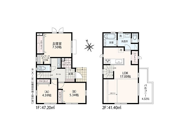【1LDK+2S】【間取り押しポイント】
シューズクローゼット＋1階小洗面＋パントリー＋テレワークスペース＋ランドリーラック＋4.32帖バルコニー