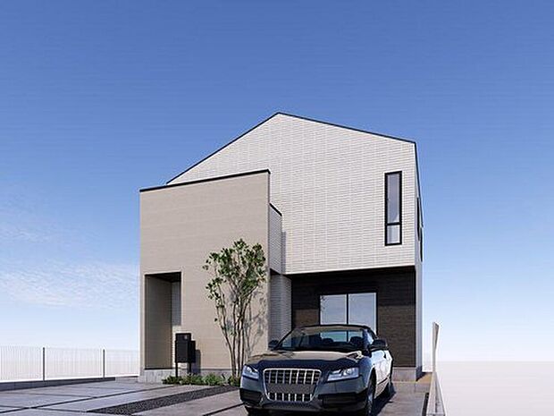 【1号地外観パース】シューズイクローゼット、パントリーやリビング収納、洗面室の可動棚等ゆとりある収納を設けた4LDK。