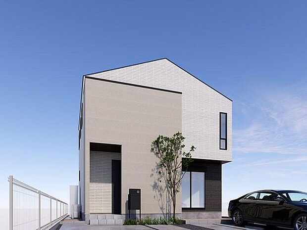 【1号地外観パース】ZEH住宅です。IoT機能、EVコンセントや電動シャッターなどこれからの時代の暮らしに欠かせない設備を搭載しています。