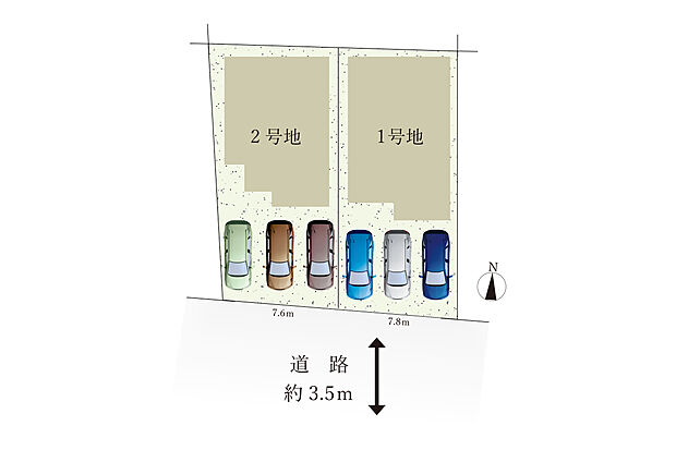 全体区画図
南向きの明るいお庭も作れる!子どもたちがのびのびと太陽の下で遊べる住まいを。