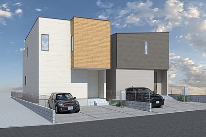 【外観連棟イメージパース(右側1号地、左側2号地)】