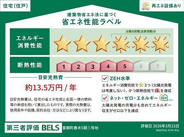 【省エネ性能ラベル取得済み】販売住戸が複数の場合、本ラベルは特定の住戸の性能を示すものであり全ての住戸の性能を示すものではありません。