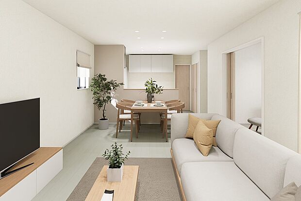 ＊3号地イメージパース(リビング)＊
室内にいても、たっぷりの陽光と爽やかな風を感じることができる、開放感あふれるリビングです。