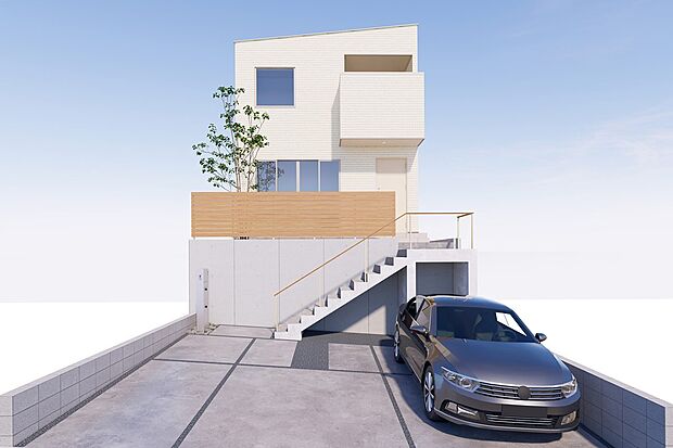 【1号地外観パース】
カースペースは2台確保。食品や衣料品、生活用品など揃うアピタまで徒歩6分で暮らしに便利な環境です。まるで注文住宅のような同じ間取りはないこだわりの住まい。