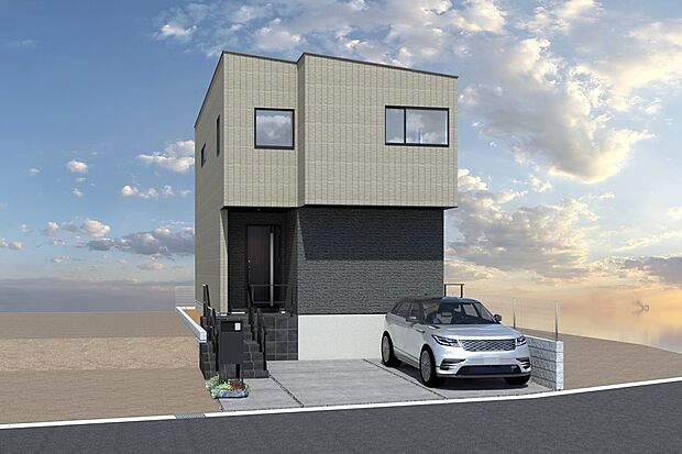 【1号地外観イメージパース】
キッチン前に造作カウンターを設けたプラン。お食事はもちろん、ワークスペースとしても活躍してくれます。