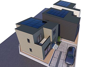 ＊連棟鳥瞰パース(奥側3号地、中央2号地、手前1号地)＊