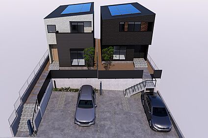 鳥瞰連棟外観パース(右側4号地、左側5号地)