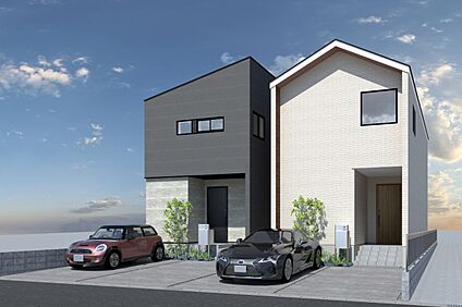 【連棟イメージパース(右側から1号地)】