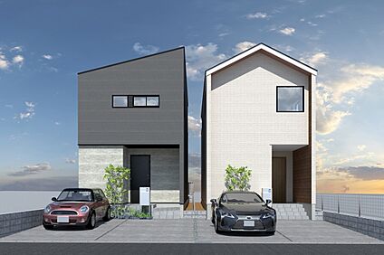 【連棟イメージパース(右側から1号地)】