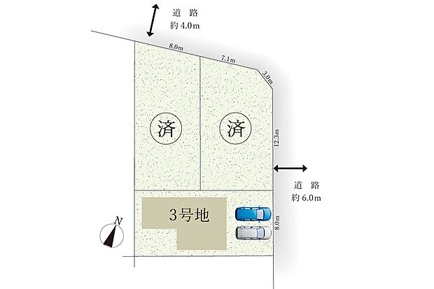 【区画図】駐車は2台可能です。4LDKの広々した住まい。家族みんなが暮らしやすい周辺環境!まずはお気軽にお問い合わせください。
