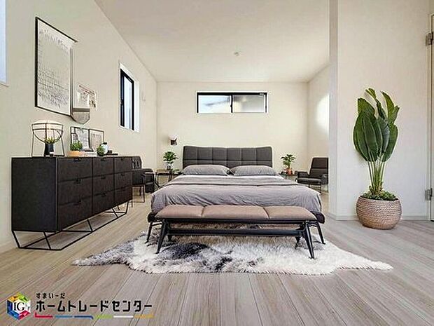 南向きの主寝室は採光も明るく風通し共に良好です。ダブルベッドのサイズのベッドを配置しても十分な広さを確保できる寝室です♪※こちらはCGなどで画像生成したイメージ画像となります。