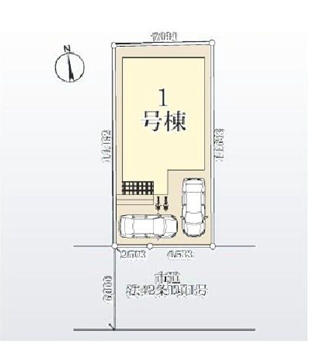 ≪全体区画図≫
◎駐車スペース2台分♪ご夫婦で1台ずつ所有可能♪（車種による）
◎長期優良認定住宅♪