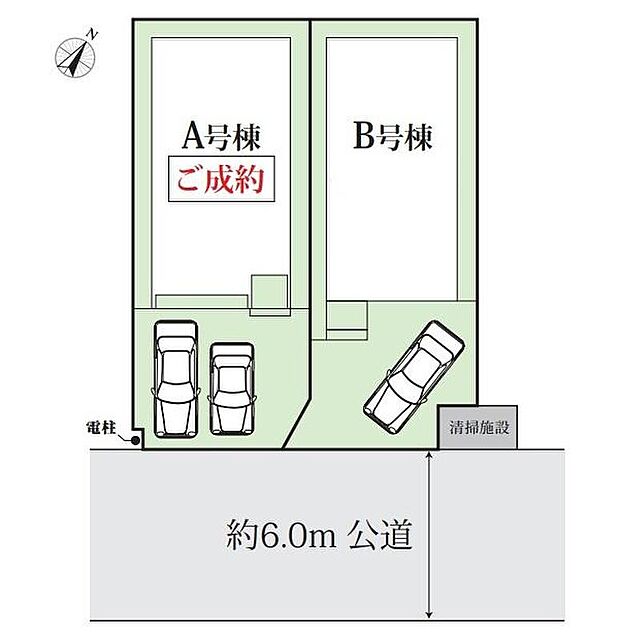 ≪全体区画図≫
JR京葉線「稲毛海岸」駅まで徒歩13分♪
東南側の前面道路幅はゆったり約6.0ｍ！お車の出し入れ楽々＆陽当たり良好です☆