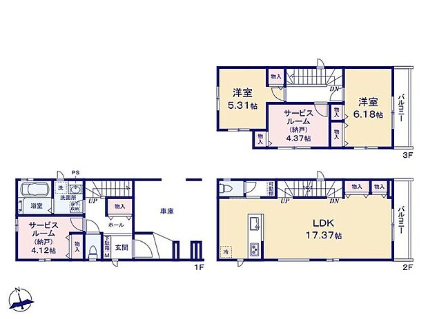 (A号棟)、価格5690万円、2LDK+2S、土地面積66.28m2、建物面積111.12m2
