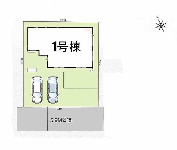 ≪区画図≫
◎並列2台駐車可能なカースペース完備
◎前道は約5.9m。お車の出し入れもラクラク