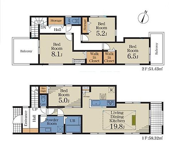 【4LDK】広々19.8帖のLDK!対面キッチンからはLDK全体を見渡せます♪
WICを2部屋に完備しており、居住空間スッキリ!
用途別に使い分けできるダブルバルコニー☆ワイドバルコニーなので家族分のお布団も楽々干せます。