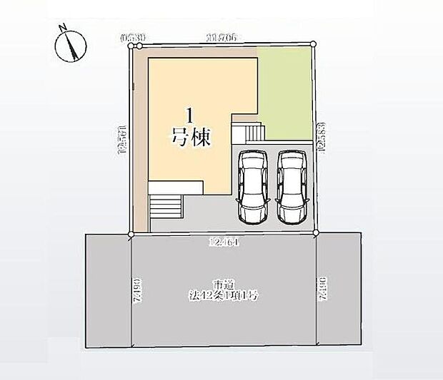 【全体区画図】並列2台駐車可能なカースペースを完備!家族分の自転車を駐輪したり、急な来客用の駐車スペースとしてもお使いいただけます。