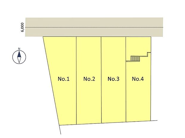 注文住宅用地4区画販売中、
区画No.4は高低差約2ｍの二段宅地