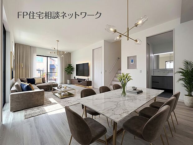 【リビング】本画像はAIがCGで家具作成しており、実際の現地に家具は設置されておりません。また、販売価格に家具、小物等は含まれておりません。