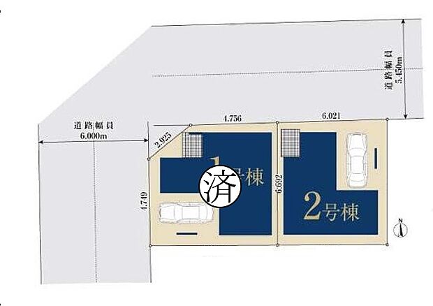前面道路は5.4ｍ以上あり、1号棟は北西角地の解放感のある立地です。